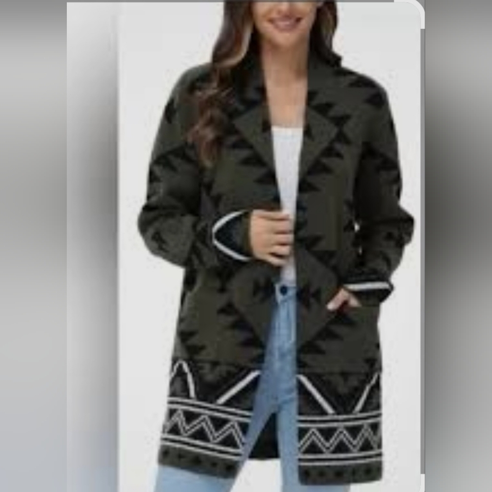 Frye Black and Green Geometric Cardigan